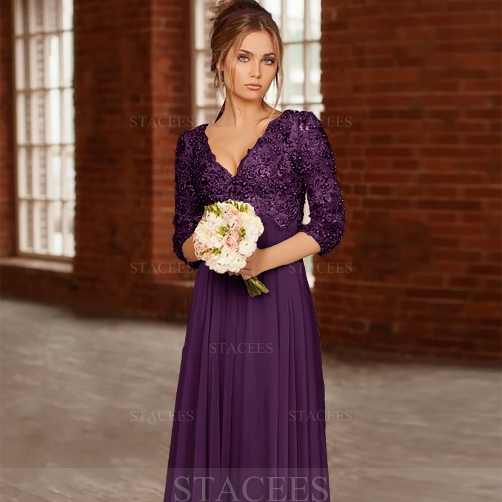 NWT 14 Bridesmaid Mother or Prom Long Purple Formal Evening Gown w Beaded Top